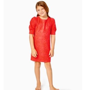 NWT Lilly Pulitzer Girls Mini Knowles Dress in Ruby Red Knit Pucker Jacquard